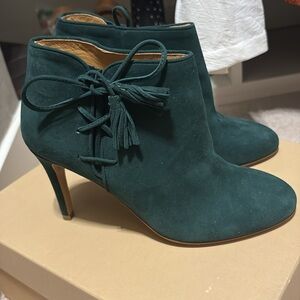 NWB Sézane High Penny Dark Green Suede Ankle Booties sz FR 37 US 7